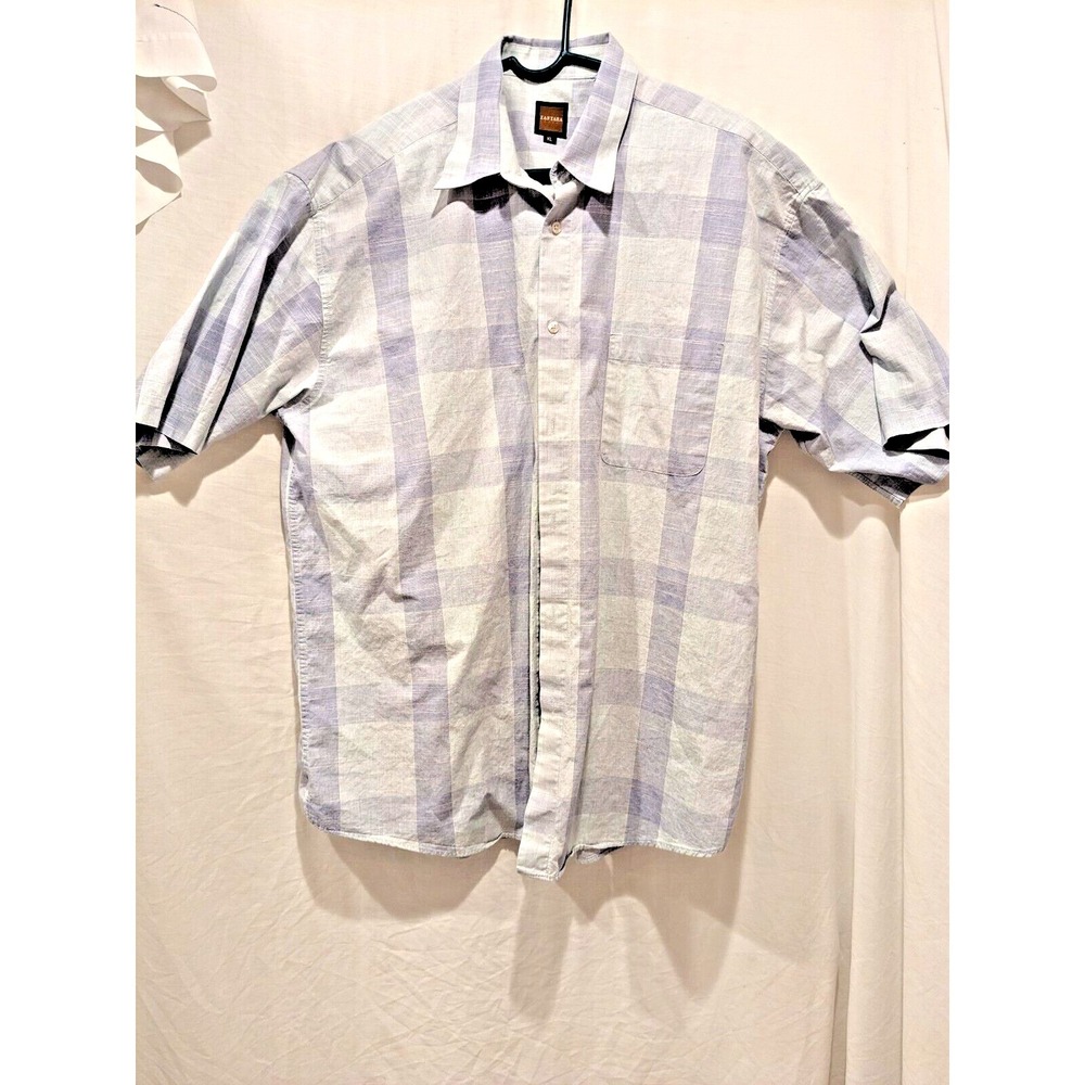 ZanZara Mens Button Up Shirt Chambray Style Light Casual Blue Tones Plaid Sz XL